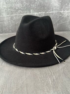 Peter Grimm Women’s Classic Black Wide Brim Fedora Hat with Braided Trim One Siz